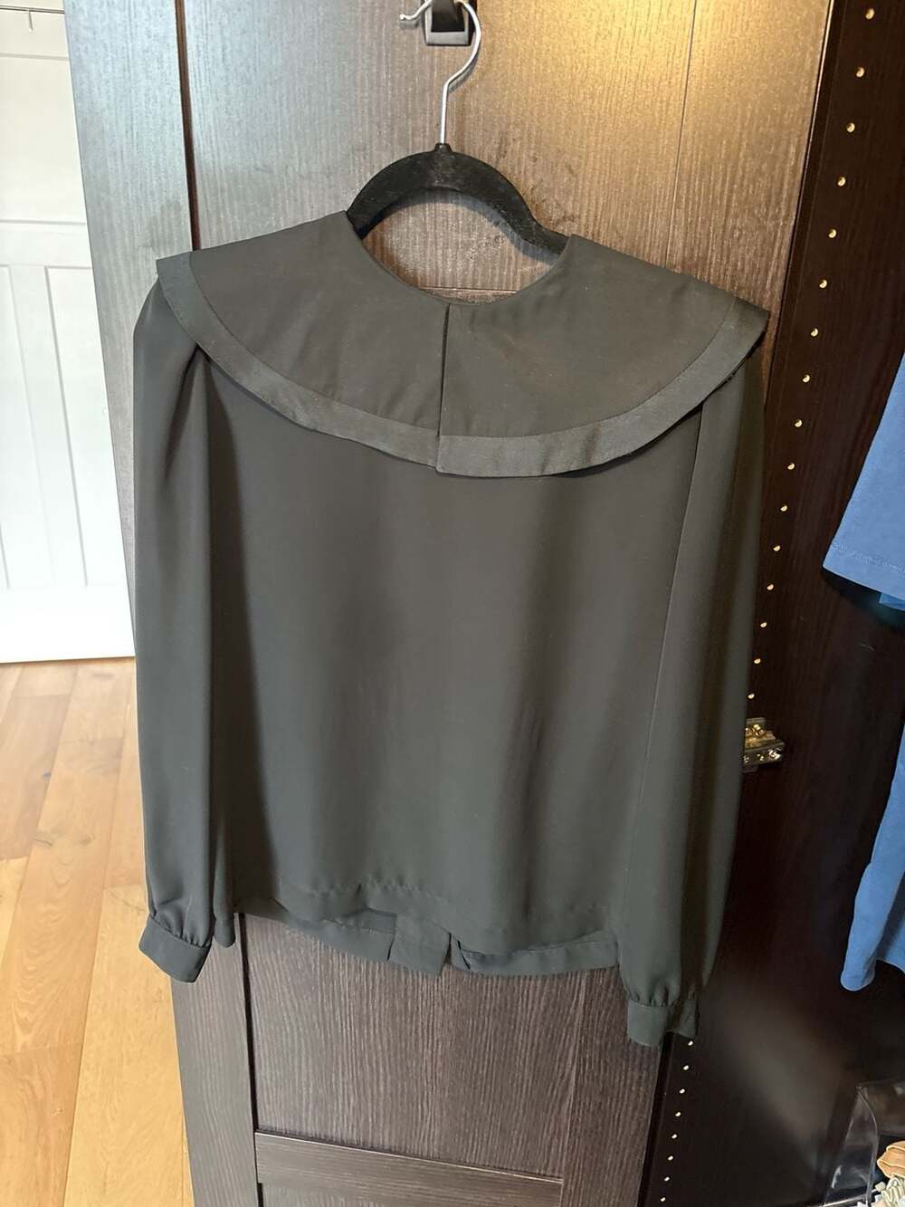 Vintage Howard Wolf Black Oversized Peter Pan Collar Button Down Blouse
